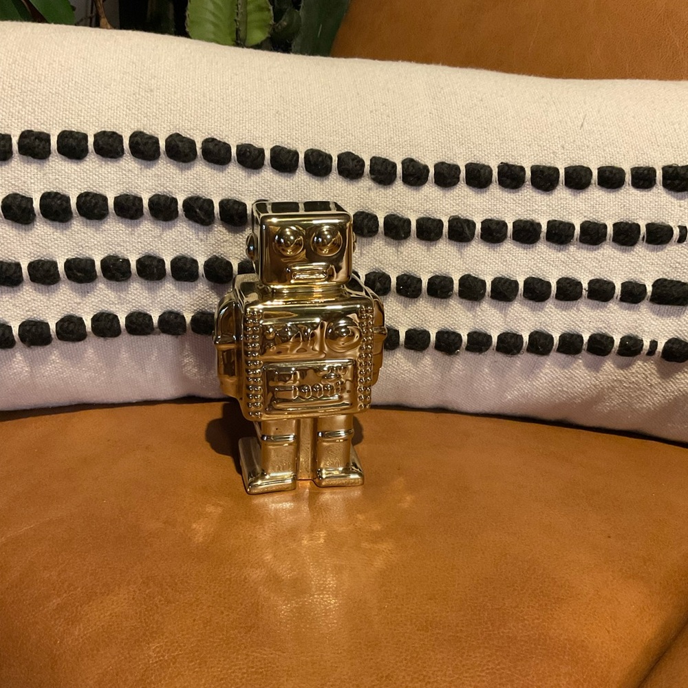 Retro Gold Told Porcelain Robot Decor 7”